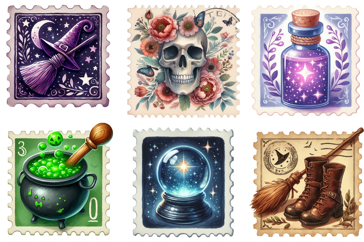 Halloween Faux Postage Stamps, an Illustration by Designking (Photo 2 of 4)