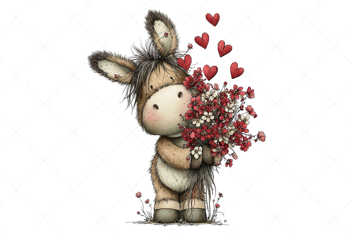Whimsical Valentine Donkey Clipart, an Illustration by Craft Nest (Photo 9 of 11)