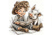 Boy and Piglet Clipart JPG, a Person Illustration by Memories By Lea (Thumbnail 8 of 18)