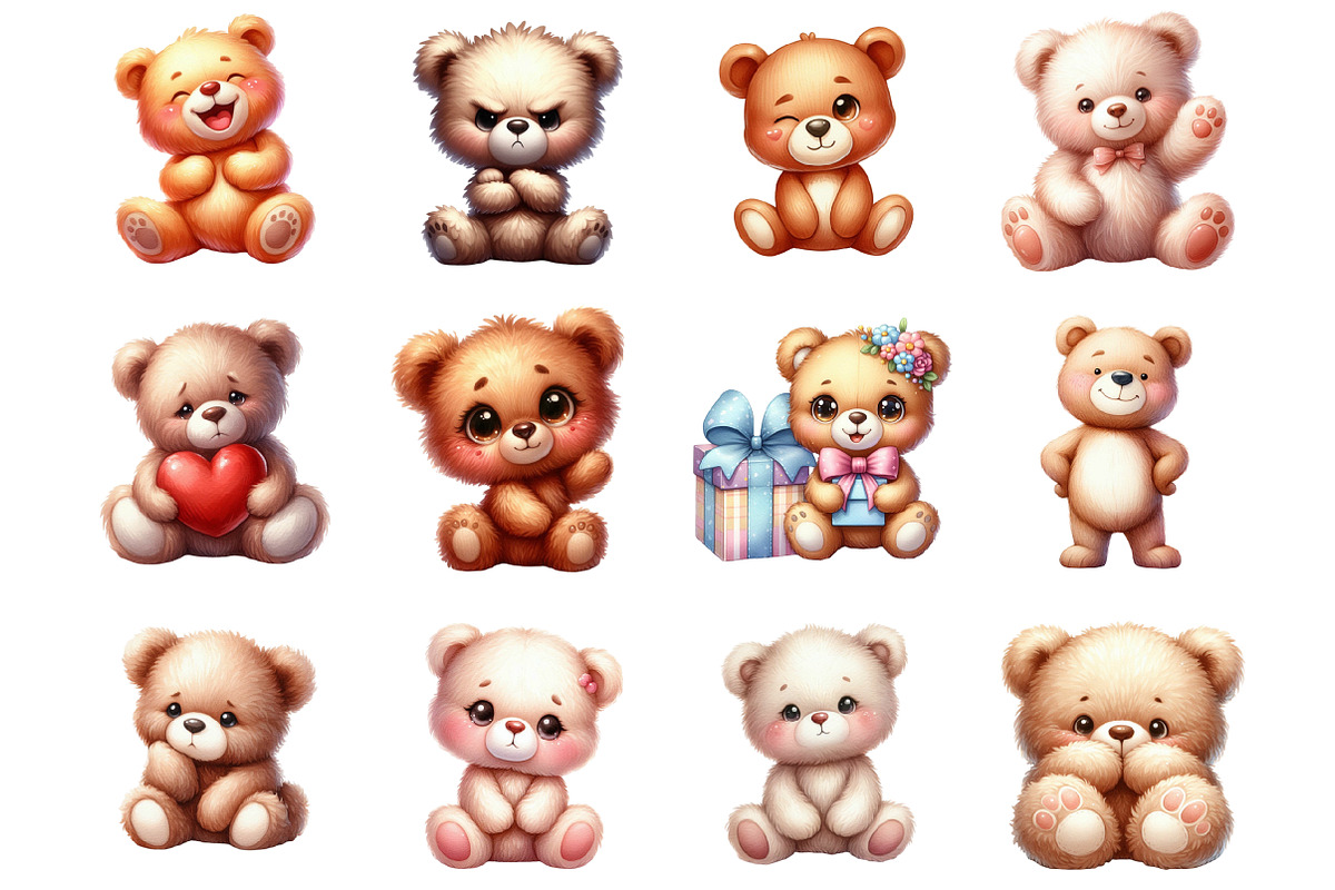 Cute Teddy Bear Emotions Clipart, a Graphic by CitraGraphics (Photo 3 of 4)