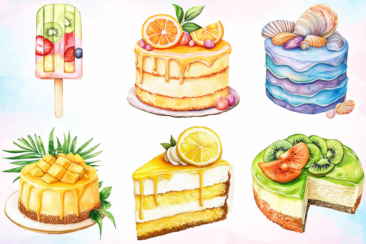 Watercolor Summer Cake Clipart PNG, a Seasonal Illustration by Canvas Craft (Photo 2 of 4)