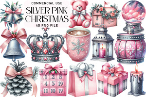 Silver Pink Christmas Clipart, an Illustration by Daily.Designs