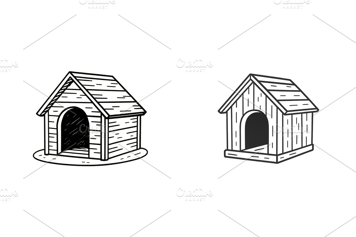 Two simple wooden dog houses, an Animal Illustration by ZinetroN