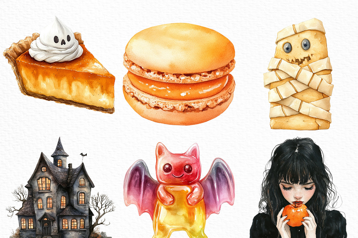 Watercolor Halloween Sweets Clipart, an Illustration by Craft Nest (Photo 2 of 6)