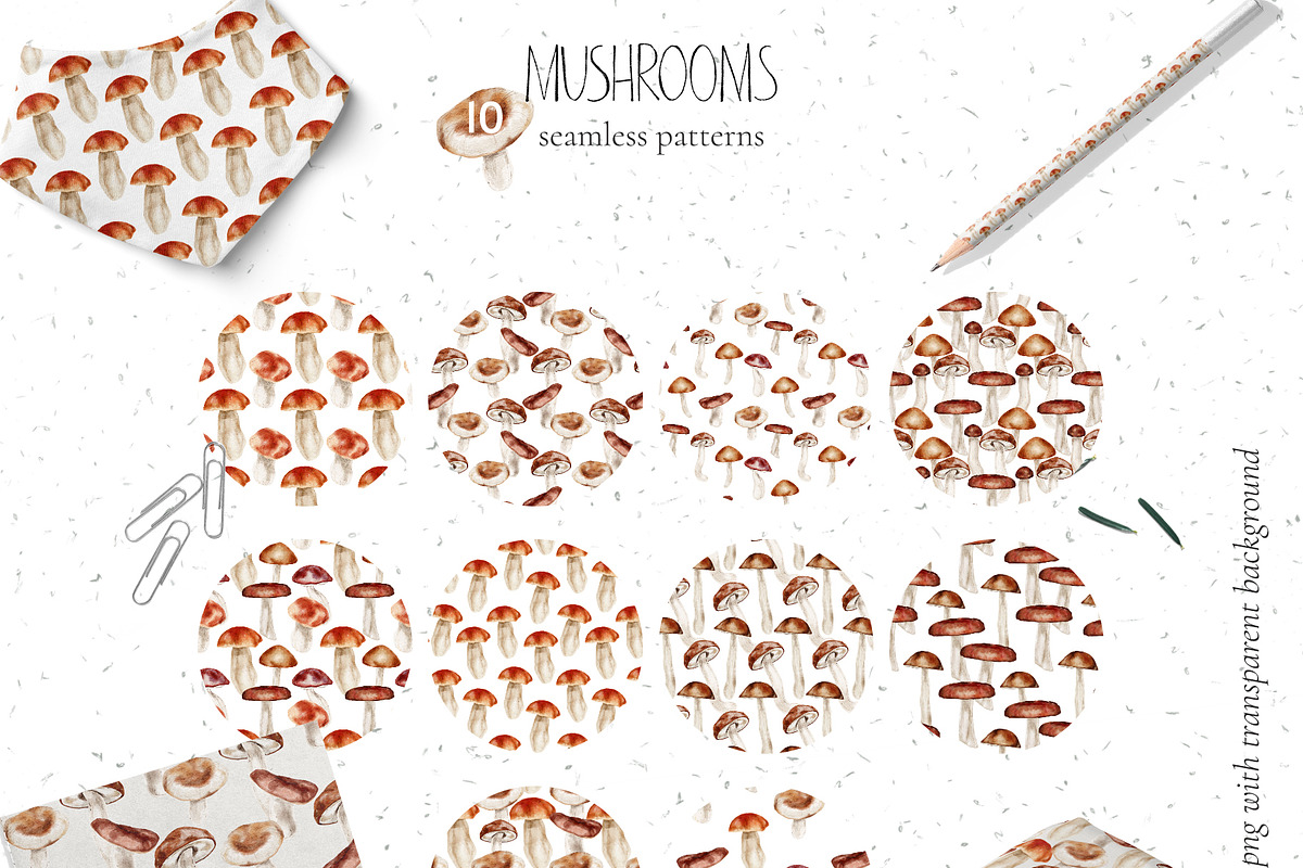 Watercolor mushrooms - fall clipart, an Illustration by lilisprints (Photo 3 of 3)