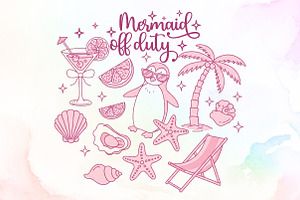 Summer Beach Mermaid off Duty Doodle, an Illustration by Sublimation Artist