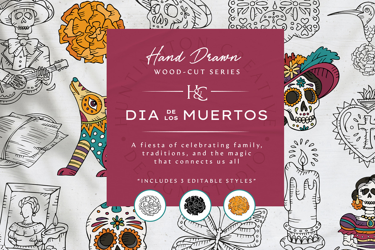 Hand Drawn Dia de los Muertos Images, a Seasonal Illustration by H&C Drawings & Designs (Photo 1 of 15)
