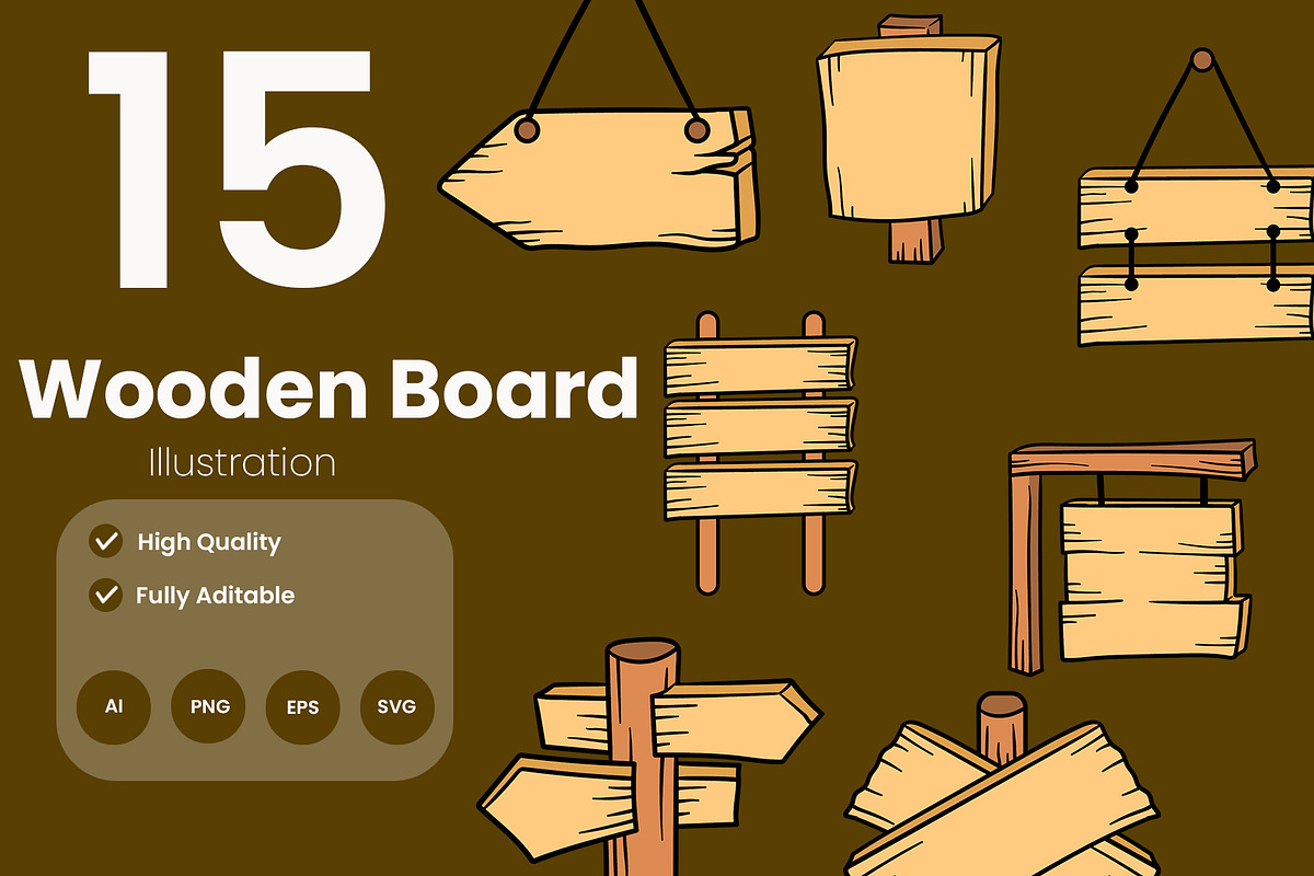 Wooden Signboard Illustration Pack, an Illustration by baii09 (Photo 1 of 2)