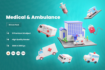 Medical & Ambulance 3d Icon Pack, a Light 3D Model by Ui Stock