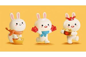 3D Cute rabbit characters for CNY, an Illustration by TotallypicRF
