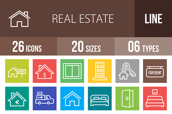26 Real Estate Line Multicolor Icons