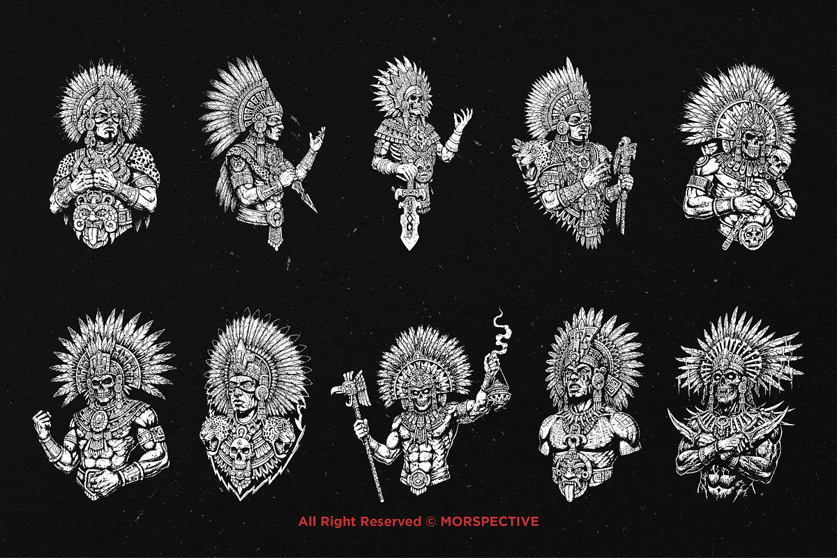 10 Bundle Dark Art Aztec God Warrior, an Illustration by Morspective (Photo 6 of 7)