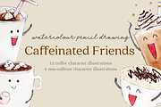 Caffeinated Friends Set, a Food Illustration by elpple (Thumbnail 1 of 4)
