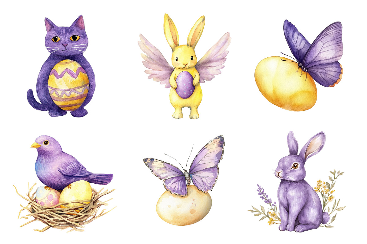 Watercolor Easter Eggs and Animals, an Illustration by SinaCreation (Photo 4 of 5)