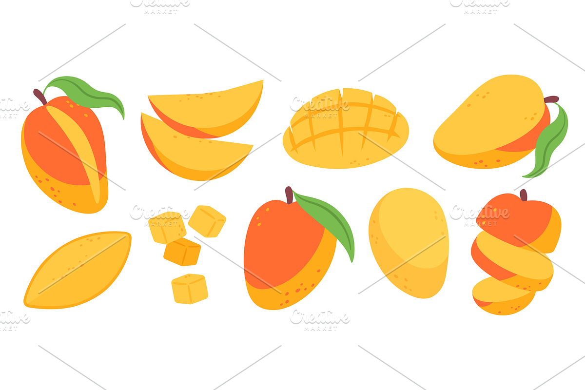 Cartoon mango. Juicy exotic fruit, a Food Illustration by LadadikArt