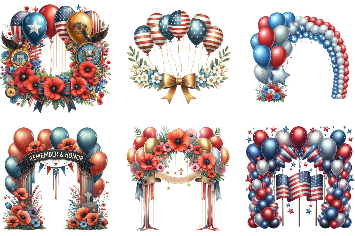 Memorial Day Balloon Arch Clipart, an Illustration by DreamArtGraphic (Photo 3 of 4)