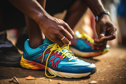 Close-up of man tying shoelaces on r, a Photo by Iftikhar Alam