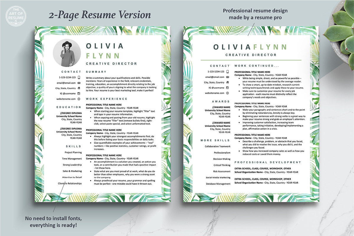 Creative Resume Template | Floral CV, a Resume Template by The Art of Resume (Photo 4 of 8)