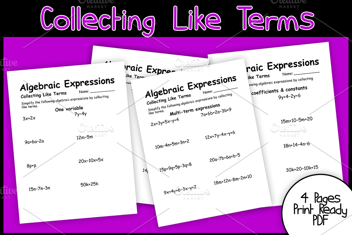 Collecting Like Terms Algebra, a Graphic by HillTract