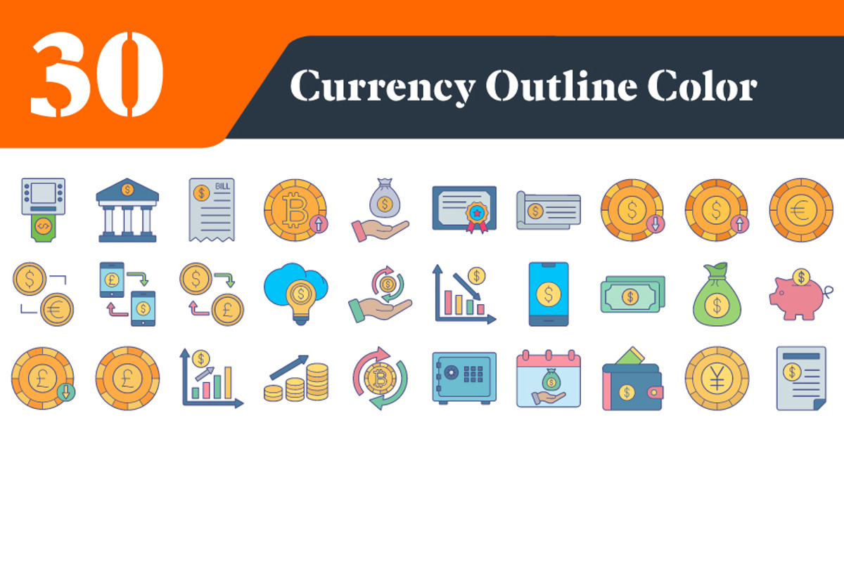 Currency Outline Color Icons Bundle, an Outline Icon by EllaMaiyaali (Photo 2 of 3)