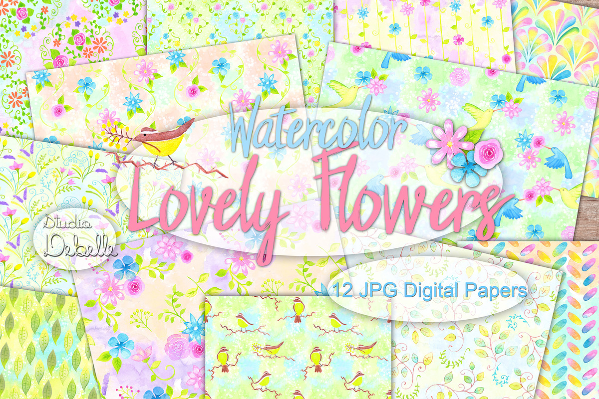 Lovely Flowers - Watercolor patterns, a Pattern Graphic by Studio Debelle (Photo 1 of 4)