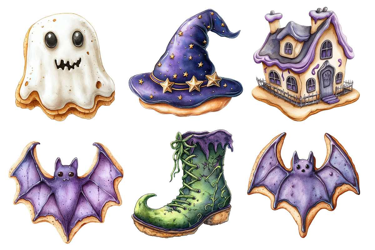 Watercolor Halloween Cookies Clipart, an Illustration by Designworld (Photo 2 of 6)