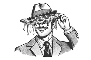 Man wearing pizza slice hat surreal, a Person Illustration by AlexArt