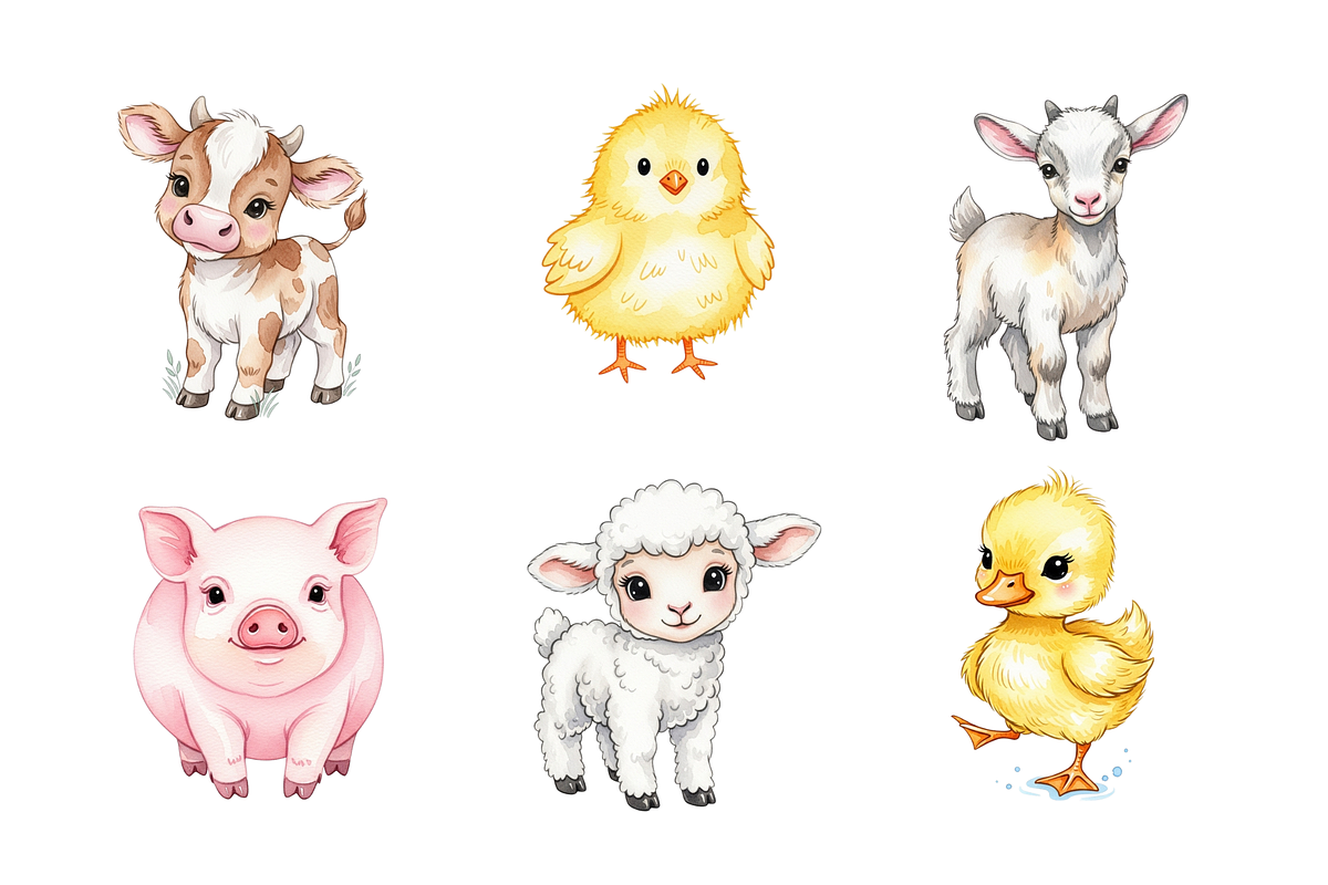 Watercolor Cute Farm Animals Clipart, an Animal Illustration by BerryPieArt (Photo 3 of 4)