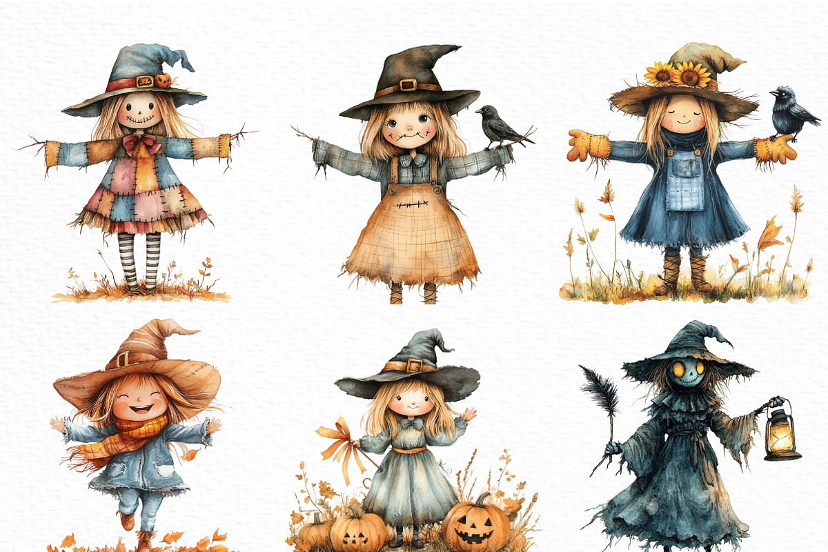 Halloween Scarecrow Girl Clipart, an Illustration by Craft Nest (Photo 4 of 6)