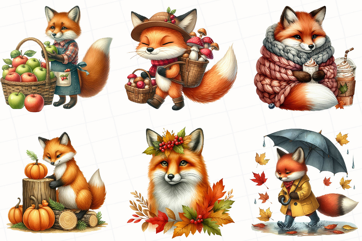 Watercolor Autumn Fox Clipart, an Illustration by OK Design (Photo 4 of 5)