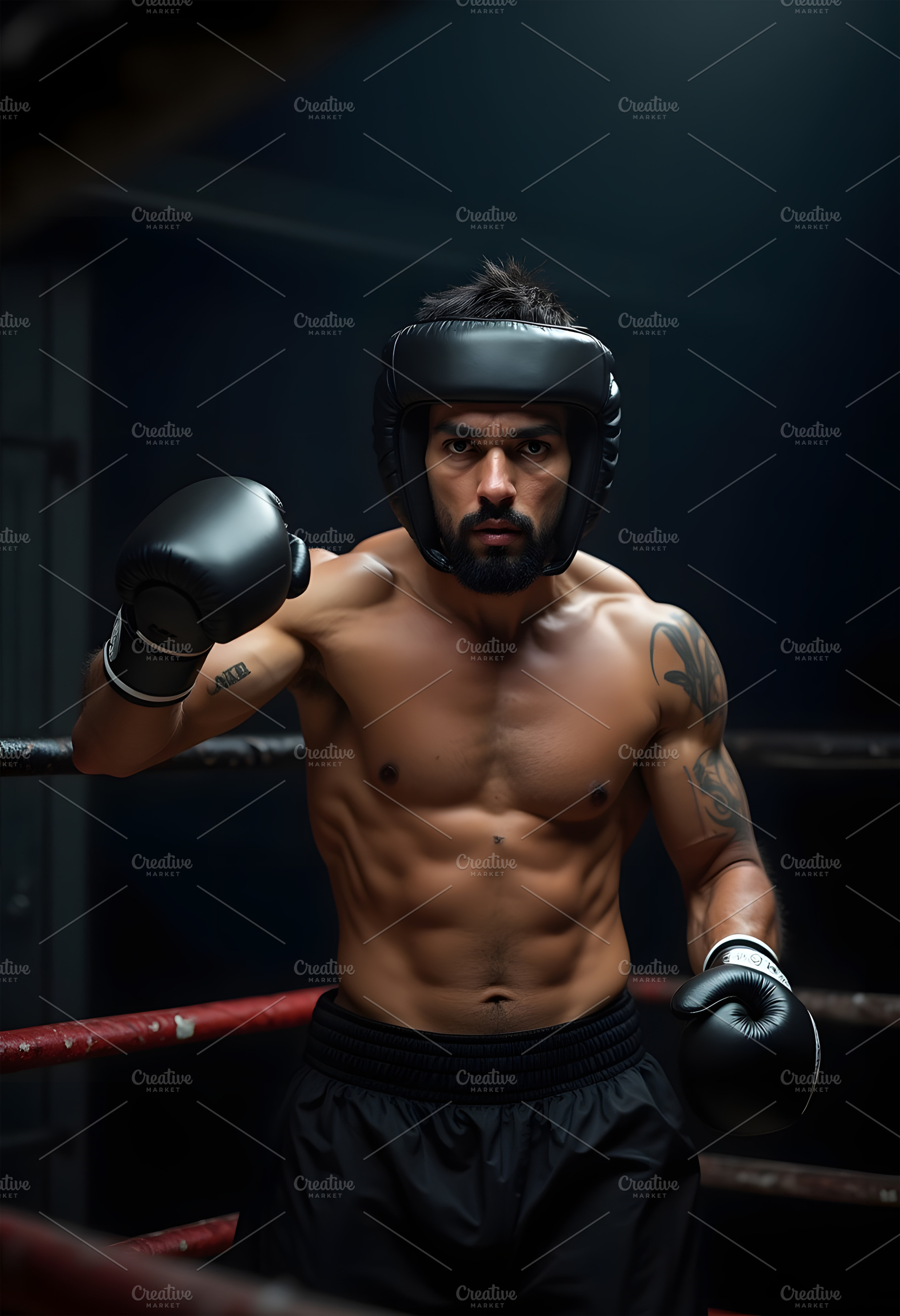 Muscular Boxer in Ring with Gloves a, a School & Education Photo by Stock Shape