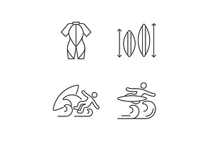 Surf Riding Linear Icons Set