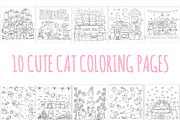 10 Cute cats coloring pages, an Illustration by Somjai King (Thumbnail 1 of 11)