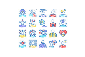 Psychological Problems set Icons, an Object Illustration by pikepicture