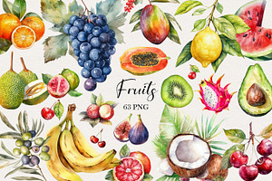 Fruits Watercolor Clipart. AI