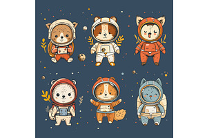 Cute Forest Animals Astronauts