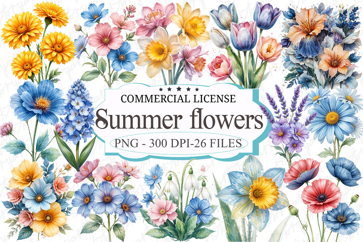 Watercolor Summer Flowers Clipart, a Graphic by designcity5 (Photo 1 of 5)