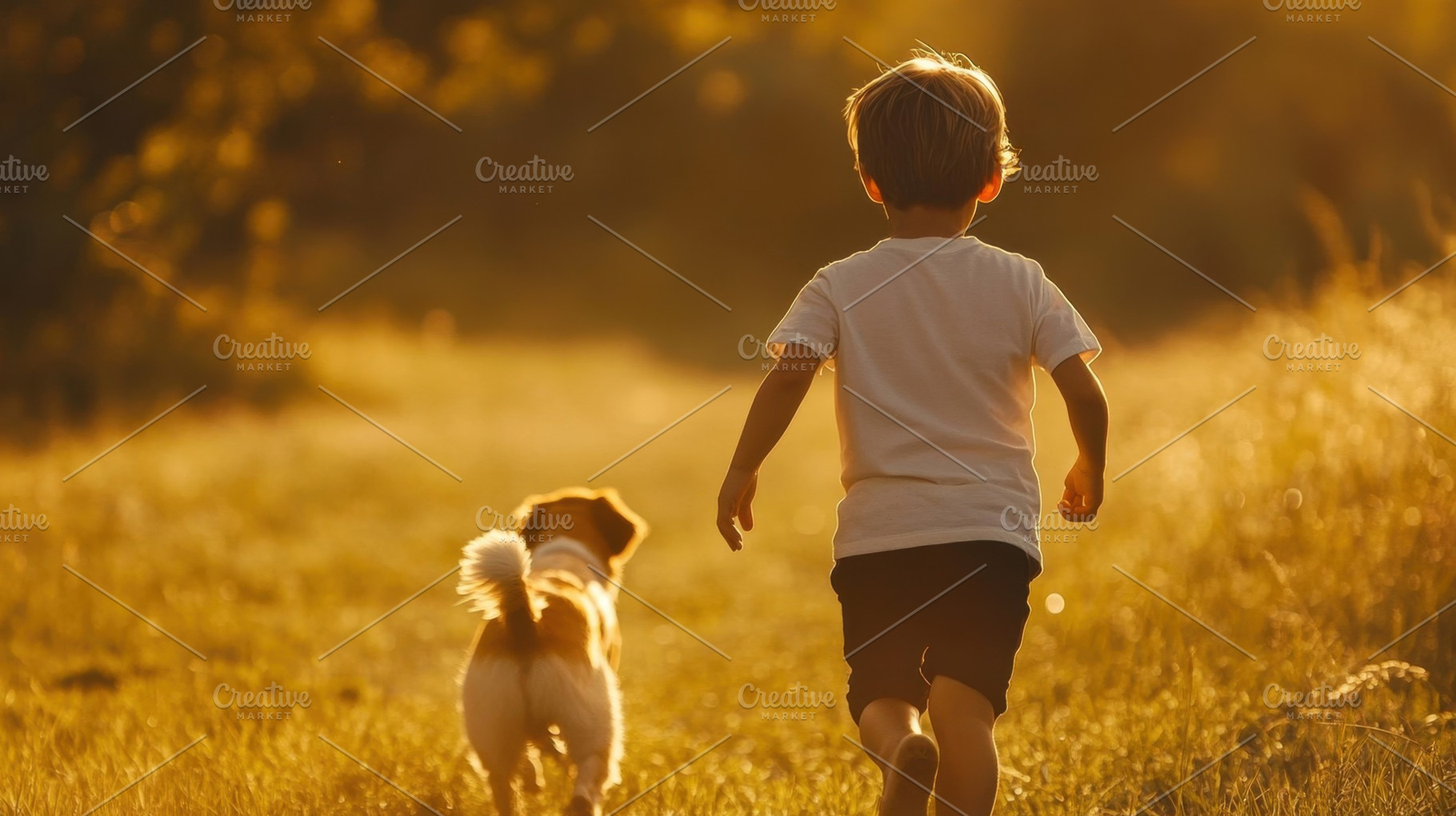 Child plays with dog in sun, a Photo by Beautiful things