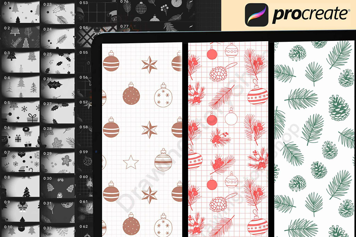150Procreate Christmas Pattern Brush, a Brush Add-On by DrawingStoryShop (Photo 4 of 6)