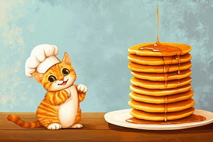 Chef Cat with Pancakes, an Animal Photo by Ales Munt