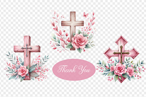 Watercolor Pink Wooden Cross Clipart