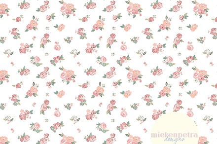 Pink Orange White Ditsy Floral, a Pattern Graphic by Mieken Petra Designs
