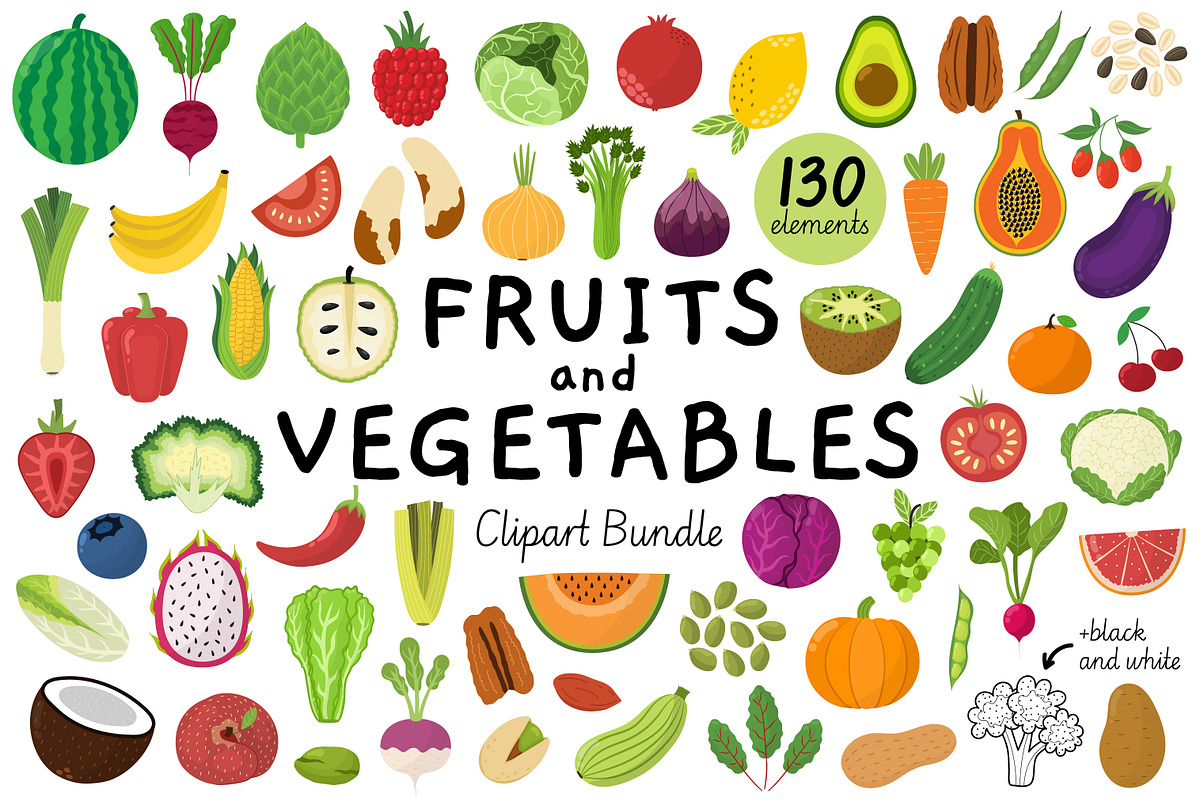 Fruits and Vegetables Clipart Bundle, an Object Graphic by Gulnara Sabirova (Photo 1 of 35)
