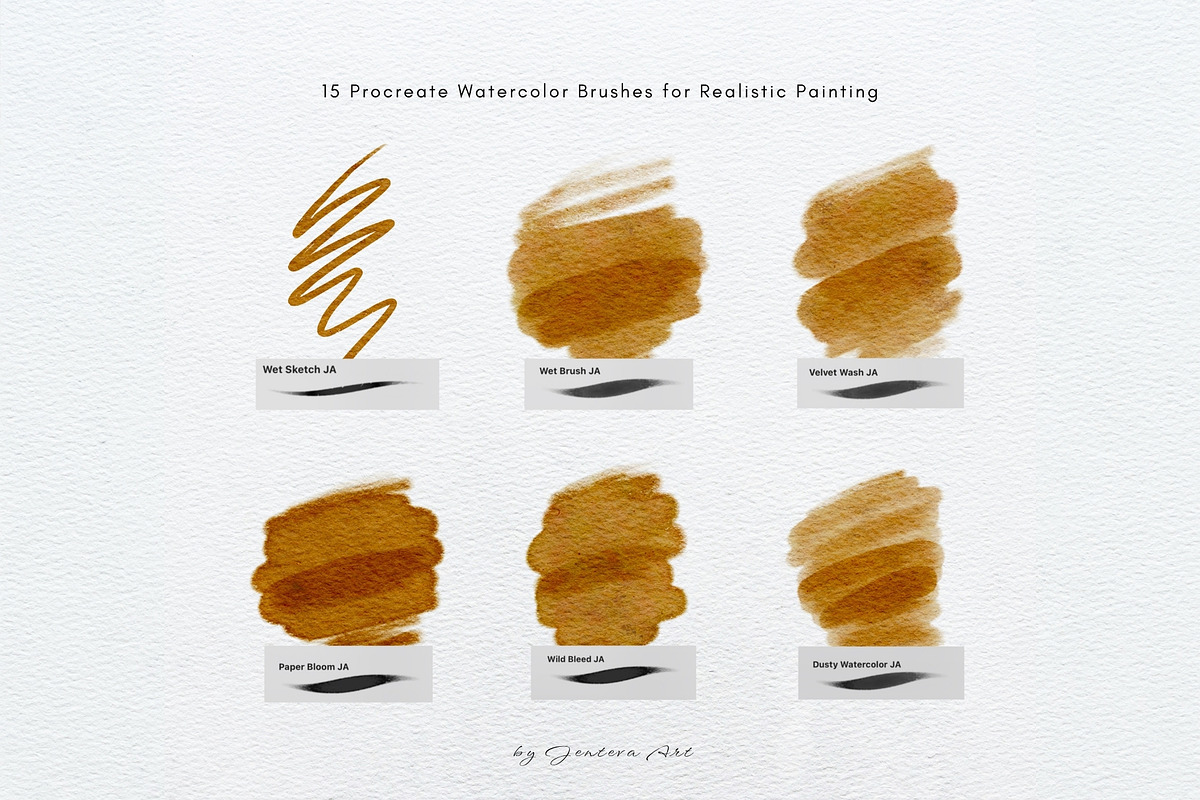15 Procreate Watercolor Brushes, a Brush Add-On by Jenteva Art (Photo 2 of 13)