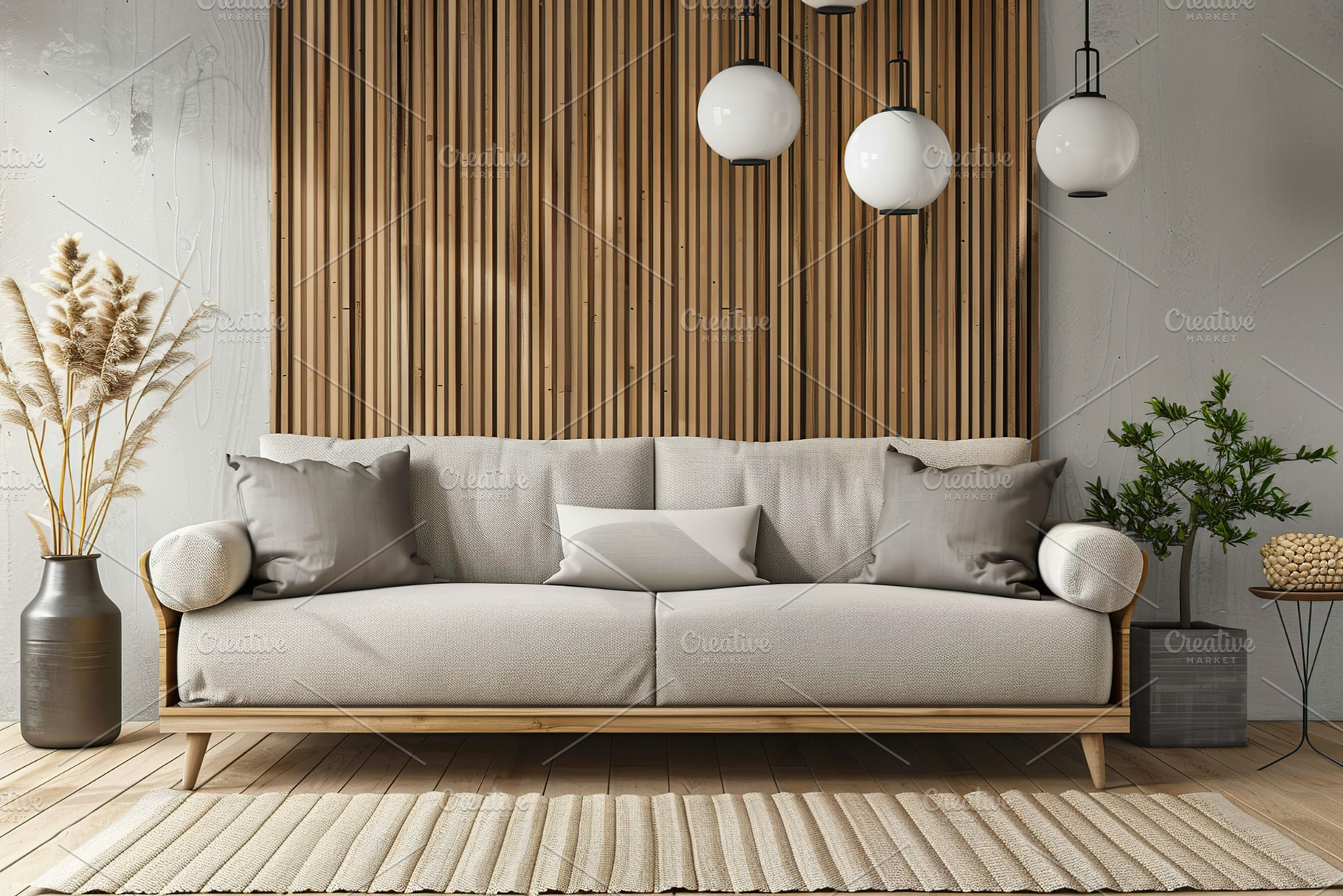 Modern scandinavian interior of living room with couch, a Photo by AlyaAnd