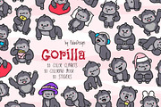 Gorilla Clipart Set, an Animal Illustration by Palau (Thumbnail 1 of 12)