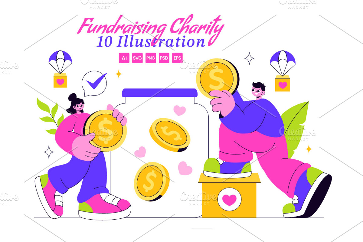 10 Fundraising Charity Illustration, a Person Illustration by denayunebgt (Photo 1 of 4)