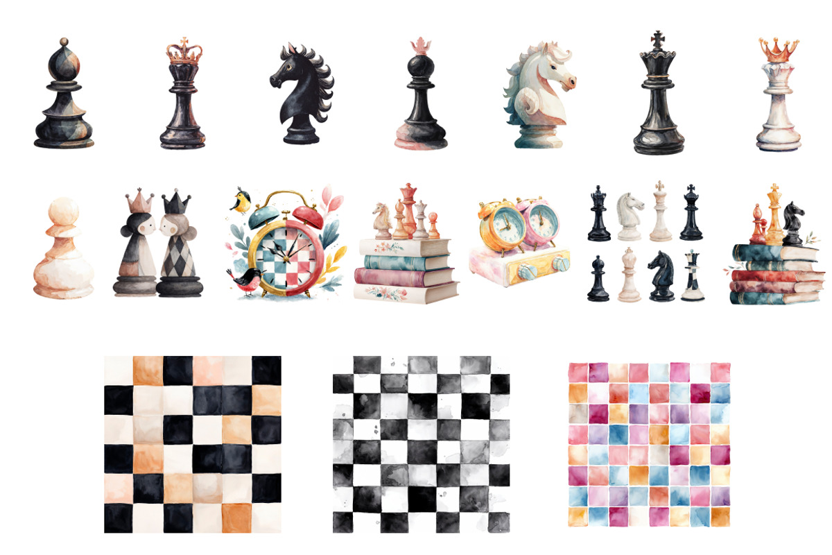 Watercolor Chess Clipart Bundle, a Sport Illustration by InkyQueenArt (Photo 4 of 5)