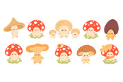Kawaii mushrooms. Cute little fungus, a Texture Illustration by YummyBuum (Thumbnail 1 of 3)