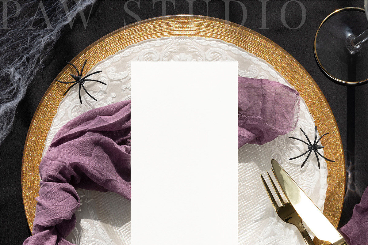 Halloween Card Mockup 4x9 Menu fall, an Advertising Mockup by PawMockups (Photo 4 of 10)